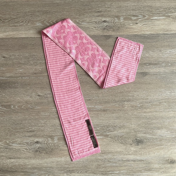 NWOT Coach Vintage Pink Logo and Stripes Skinny Scarf, 100% Merino Wool - Picture 1 of 5